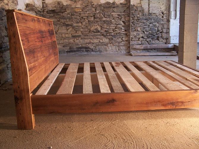 Slanted Headboard From Reclaimed Wood, Bed Frame With Sloped Headboard