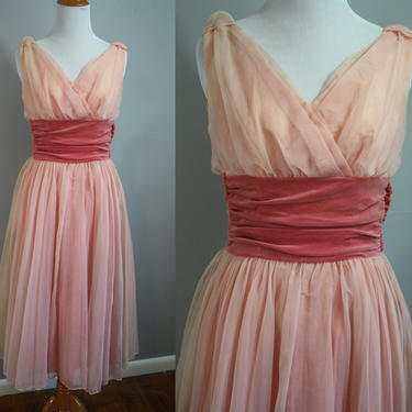 1950's Dress // Pink Velvet and Chiffon // XS 