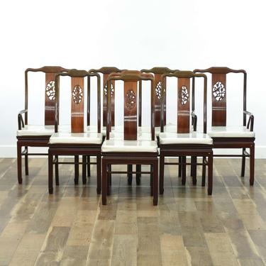 Set Of 8 Carved Asian Rosewood Dining Chairs