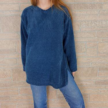 90's Express Tricot Stone Blue Chenille Knit Oversized Sweater 