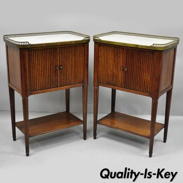 Pair of Maison Jansen Style French Louis XVI Directoire Marble Top Nightstands