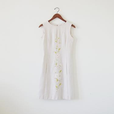 60s linen dress / floral dress / 1960s dress 