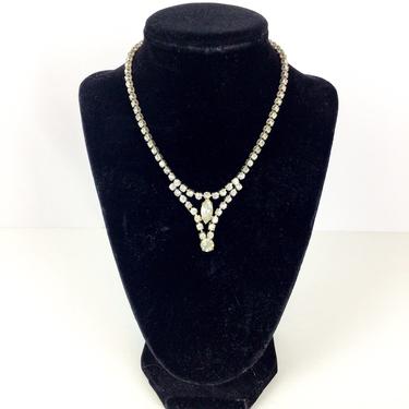Vintage 50s Necklace | Vintage rhinestone single strand choker | 1950s mod clear rhinestone  necklace 