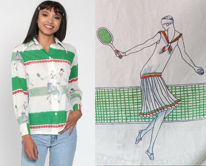 meubilair schildpad Discriminatie op grond van geslacht 70s Tennis Shirt Preppy Blouse Sheer Sports Shirt 1970s Long Sleeve Button  Up Green White ... from Shop Exile of Tucson, AZ | ATTIC