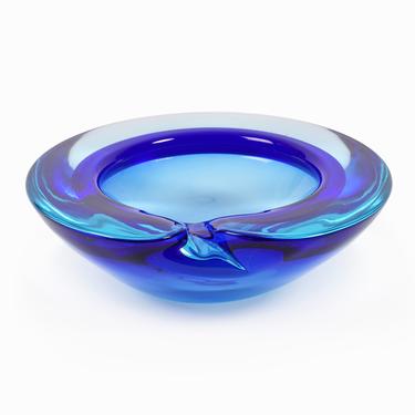 Large Murano Sommerso Glass Bowl Blue Mid Century Modern 