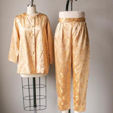 1950s Lounge Set Silk Pajamas Pants Set M 