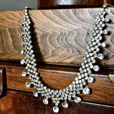 Rhinestone Choker Necklace C Tag Vintage Retro Fashion Jewelry Glass Stones 