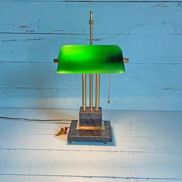 Vintage Marble And Brass Green Bankers Lamp // Midcentury Bankers Lamp // American Lighting Bankers Lamp // Perfect Gift 