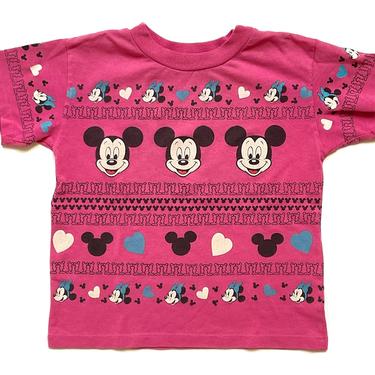 1990’s KIDS Mickey Mouse Print Pink T-Shirt Sz L 