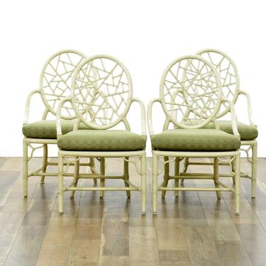 Set Of 4 Mcguire Bentwood & Rattan Dining Chairs