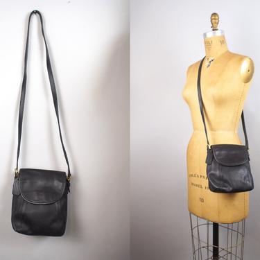 Vintage Coach Black Leather Flap Saddle Crossbody Bag Purse 