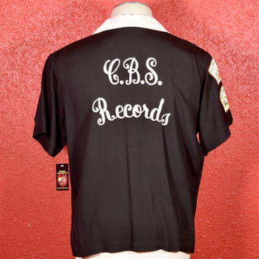 Late 1950s / Early 1960s Black And White Two Tone Chainstich Embroidered CBS Records Bowling Shirt. 