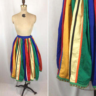 Vintage 50s circle skirt | Vintage multi colored stripe circle skirt | 1950s dirndl cotton full circle skirt 