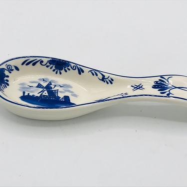 Vintage Delft Blue Hand Painted Spoon Rest with Windmill Design 