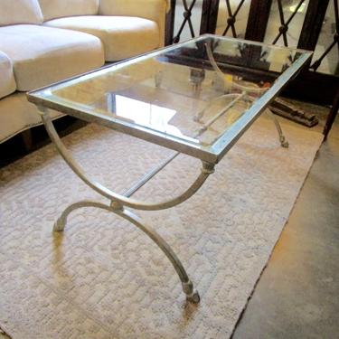 COFFEE TABLE IN BRUSHED SILVER IRON WITH GLASS TOP