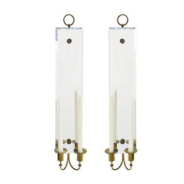 Tommi Parzinger Pair of Mirrored Sconces With Brass Candle Holders 1950s