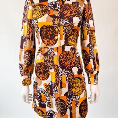 Brown &amp; Orange Abstract Print Mod Dress