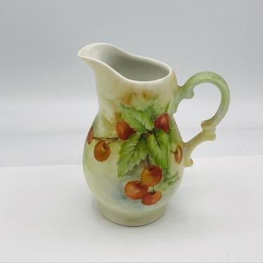 Vintage Porcelain Hand Painted  Creamer Cherry Pattern-  signed 