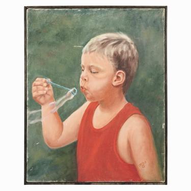 Helen Osterman Oil Painting Boy With Soap Bubbles Portrait 