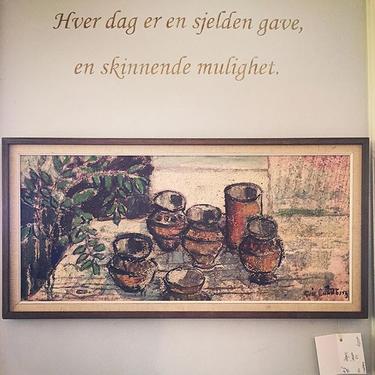 "Pottery and Leaves" original oil painting by Eric Lundberg. $225. Approx. 31.5"W X 15.5"H. #swedishart #sweden #klaradalswedishantiquesandgifts #klaradal #shoplocal #vintageart #olney #maryland #mocomd