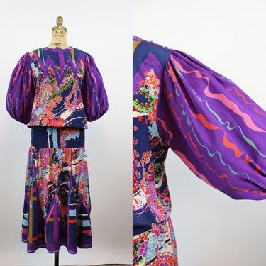 1980s DIANE FREIS silk balloon sleeve dress small medium | new summer 