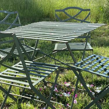 Vintage Parisian Slatted Cafe Table and Four Chairs