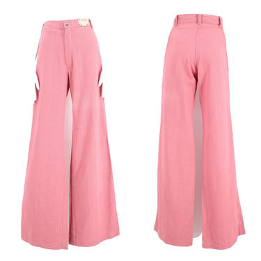 70s LAPD high waist pink cotton bell bottoms 30 / vintage 1970s gauze cotton wide leg bells jeans pants sz 10 
