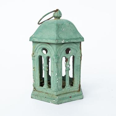 Heavy Duty Cast Iron Pagoda Candle Holder with Rustic Green Finish 