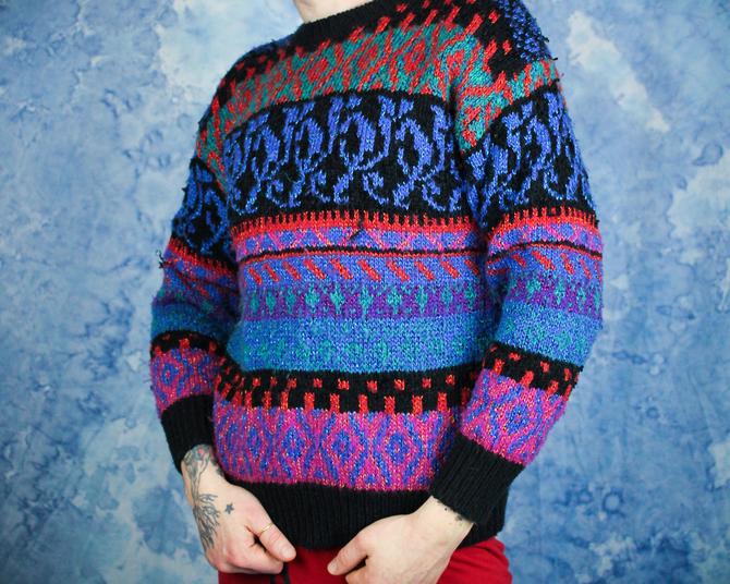 Vintage, Sweaters, Vintage Etoile Abstract Knit Sweater Blue Gray Size  Large