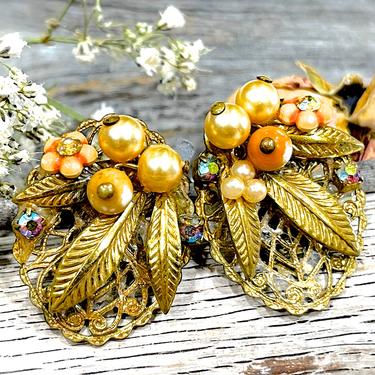 VINTAGE: Brass Filigree Flower Clip on Earrings - Gold Earrings - SKU 34-258-00004412 