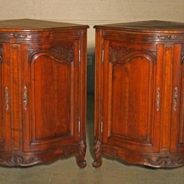 Pair Louis XV Style Walnut Low Corner Bombe Cabinets