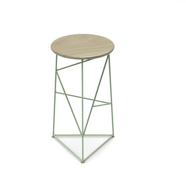 Stool,  Modern Steel Bar Stool in a Sage Green Finish with Solid Ash Seat 