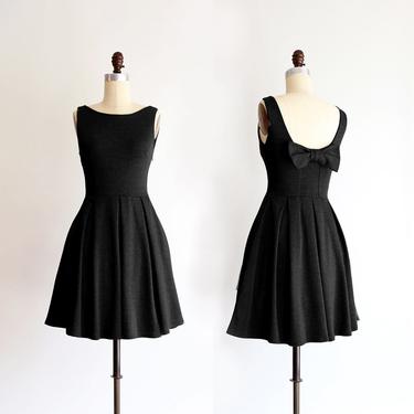 JANUARY | Black - audrey hepburn style short black bridesmaid dress with bow. vintage inspired party dress with pockets. little black dress 