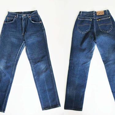 Vintage 80s Lee Jeans - Lee Womens Jeans 24 XS - High Waisted Jeans -  Dark Wash Skinny Stretchy Blue Jeans - 