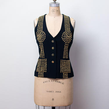 1990s Studded Vest | 90s Black Wool Top Todd Oldham 