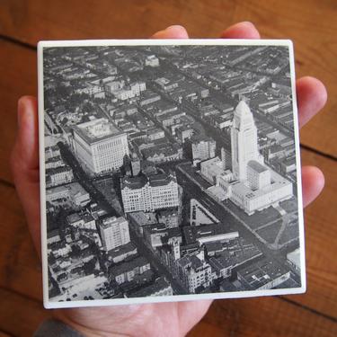 1954 Los Angeles California Vintage Photo Coaster. California Décor. Los Angeles City Hall. Black and White. LA Skyline. LA History Gift. 