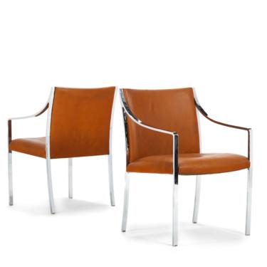 A Set of Two Chrome Accent Chairs in Original Naugahyde by Bert England for Stow Davis 