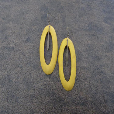 Huge yellow wood earrings, Geometric earrings, African Afrocentric earrings, bold statement earrings chunky earrings, unique Art Deco 
