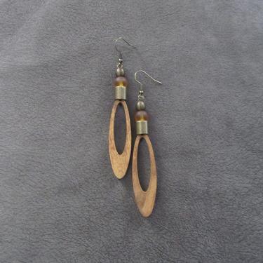 Long wood earrings, bold statement earrings, Afrocentric jewelry, African earrings, geometric earrings, rustic natural earrings, bohemian 