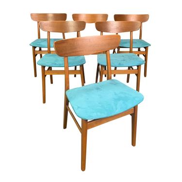 Set of Six Vintage Mid Century Danish Modern Teak Dining Chairs by Findhahls Mobelfabrik 
