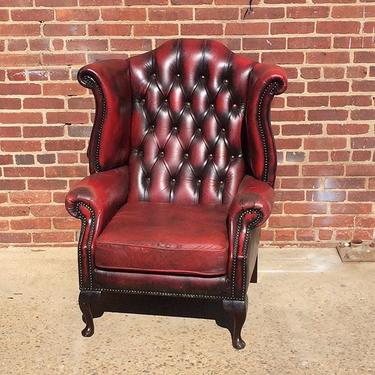 Chesterfield oxblood leather wingback chair