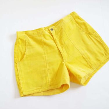 Vintage OP Style Corduroy Shorts L 36 - 80s Corduroy Shorts - Yellow Cord Shorts - Vintage Unisex Shorts - High Waist Elastic Shorts 