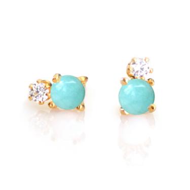 TURQUOISE AND DIAMOND DOUBLET STUDS