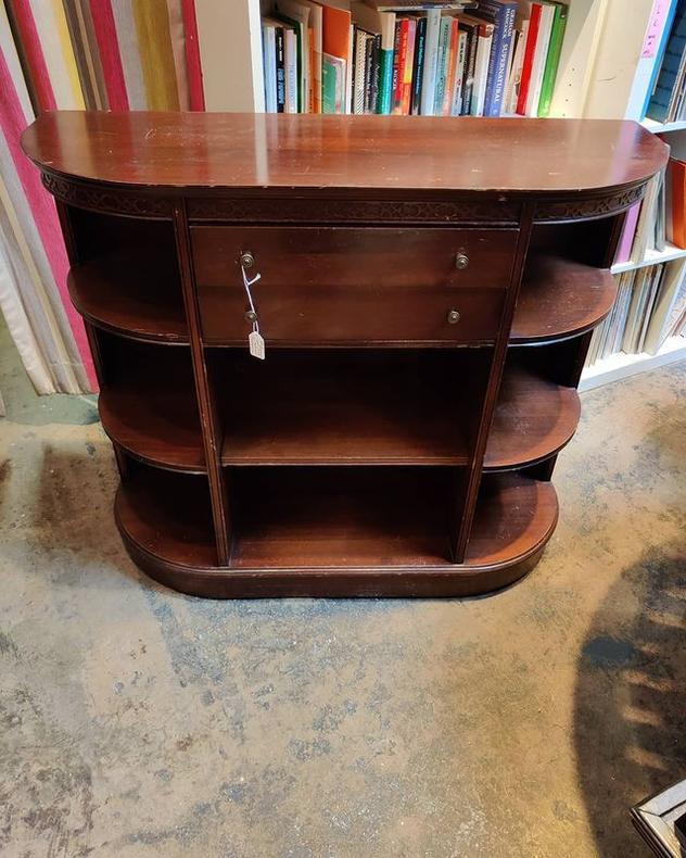 Mahogany console shelf with drawers. 40" x 14.5" x 34" 