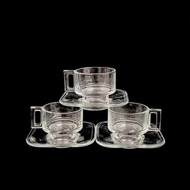 Vintage Mid Century Modern 1960s 1970s Modernist Glass Demitasse Cup and Saucer Joe Colombo Minimalist Design 