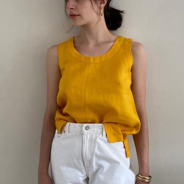 90s linen tank / vintage saffron yellow linen sleeveless pullover blouse top | M 