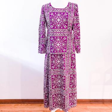 70s Purple and White Folk Floral Skirt Set | Small/Medium 