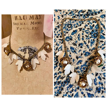 1940s Necklace // Catalin &amp; Brass Floral Necklace // vintage 40s necklace 