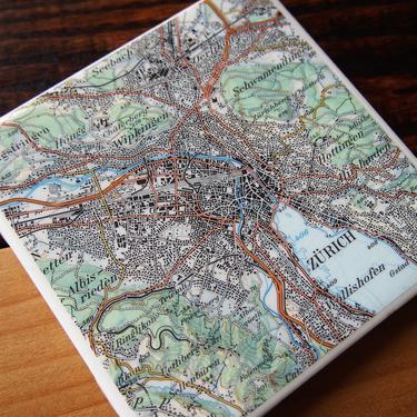 1976 Zurich Switzerland Vintage Map Coaster Ceramic. City Map Coaster. Swiss Décor. European Travel. Switzerland Map. Europe Travel. 1970s 