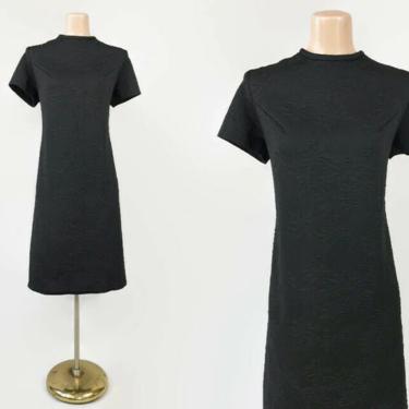 VINTAGE 60s MOD Black Floral Textured Shift Dress | 1960s Mini Scooter Dress | Polyester Go Go Dress | Alltogeher Fashions Plus Size L XL 